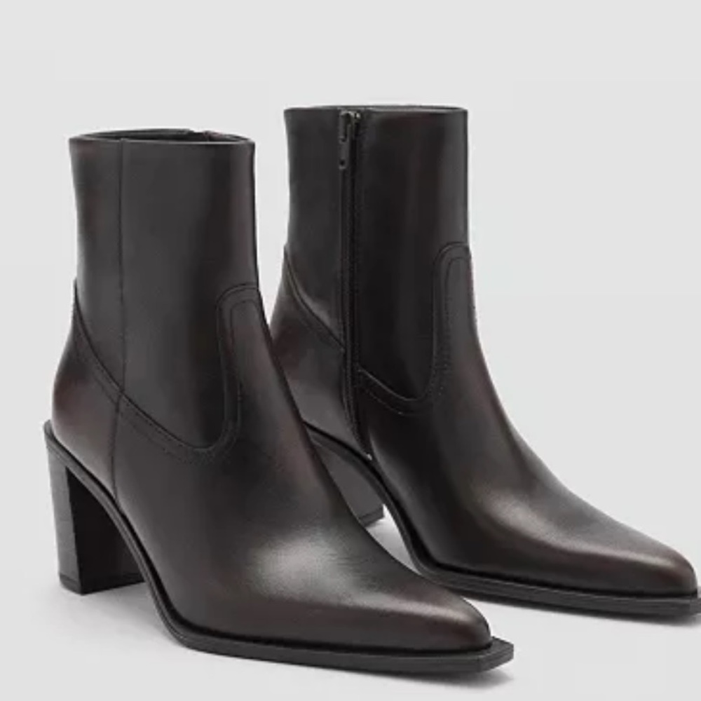 Mango Dark Brown Ankle Block Heel Booties, new with tags - Picture 2 of 9